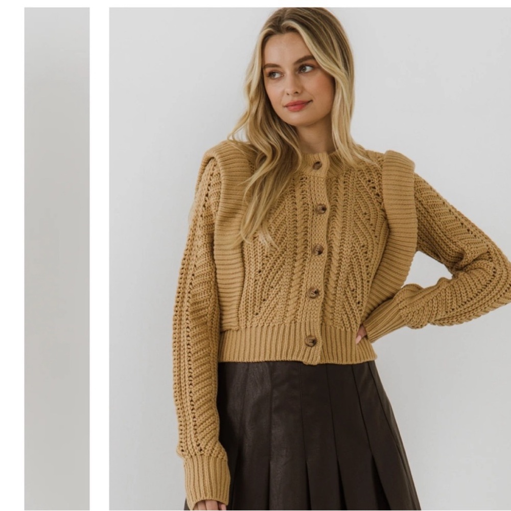 English Factory Camel Cable Knit Cardigan